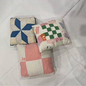 Quilted Patchwork Throw Pillow Trio - Pink, Blue & Green